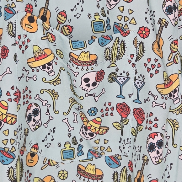 Tropical Bros Mens Super Stretch Mexican Fiesta Candy Skull Hawaiian Shirt XL - Picture 5 of 8